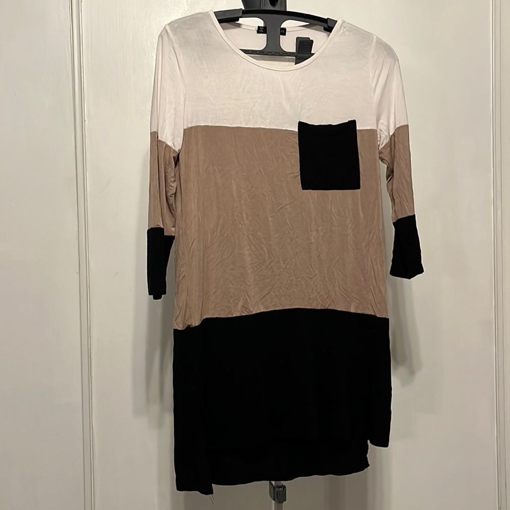 Colorblock blouse - white/tan/black